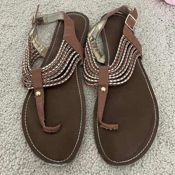 Merona Brown Gold Braided Boho Strappy Flat Sandals Women’s 11 - Picture 8 of 10
